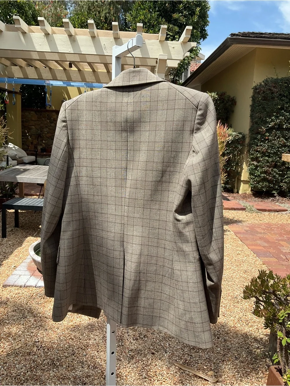 Veronica Beard Tan Plaid Longline Blazer
